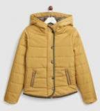 Yk Mustard Yellow Solid Hooded Padded Jacket Girls