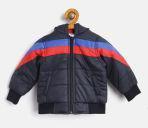 Yk Navy Blue & Red Striped Hooded Bomber Jacket Boys