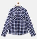 Yk Navy Blue Checked Casual Shirt Boys