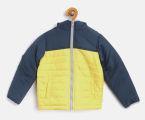 Yk Navy Blue Colourblocked Hooded Padded Jacket Boys