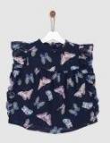 Yk Navy Blue Printed Empire Top Girls