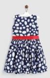 Yk Navy Blue Printed Fit & Flare Dress Girls