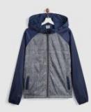 Yk Navy Blue Printed Hooded Tailored Jacket Boys