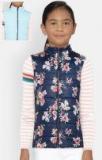 Yk Navy Blue Printed Reversible Puffer Jacket Girls