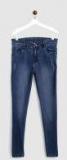 Yk Navy Blue Regular Fit Mid Rise Low Distressed Stretchable Jeans Girls