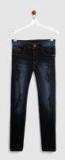 Yk Navy Blue Regular Fit Mid Rise Mildly Distressed Stretchable Jeans Girls