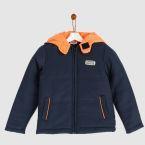 Yk Navy Blue Solid Hooded Jacket Boys