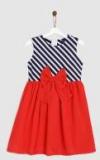 Yk Navy Blue Striped Fit And Flare Dress Girls