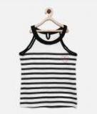 Yk Off White Striped Halter Neck T Shirt Girls