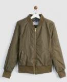 Yk Olive Solid Jacket Girls