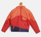 Yk Orange & Red Colourblocked Hooded Padded Jacket Boys