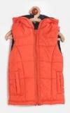 Yk Orange Solid Windcheater Quilted Jacket Girls