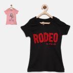 Yk Pack Of 2 Black & Pink Printed V Neck T Shirt Girls