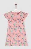 Yk Peach Coloured Printed A Line Dress Girls