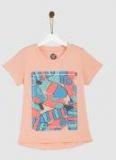 Yk Peach Printed Round Neck T Shirt Girls