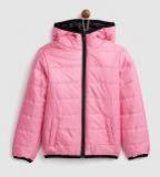 Yk Pink Solid Hooded Padded Jacket Girls