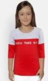 Yk Red Printed Round Neck T Shirt Girls