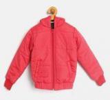 Yk Red Solid Hooded Bomber Jacket Boys