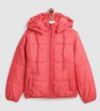 Yk Red Solid Hooded Padded Jacket Boys