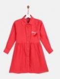 Yk Red Solid Shirt Dress Girls