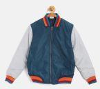 Yk Teal Blue Solid Bomber Jacket Boys