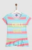 Yk Turquoise Blue & Peach Striped A Line Top Girls