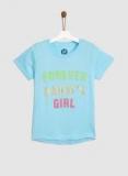 Yk Turquoise Blue Printed Round Neck T Shirt Girls