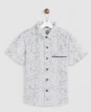 Yk White & Black Regular Fit Printed Casual Shirt Boys