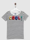 Yk White & Black Striped Round Neck T Shirt Girls