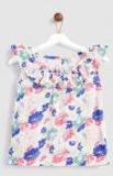 Yk White & Blue Floral Print A Line Top Girls