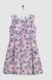 Yk White & Blue Floral Print Fit & Flare Dress Girls