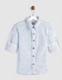 Yk White & Blue Regular Fit Printed Casual Shirt Boys