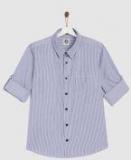 Yk White & Blue Regular Fit Striped Casual Shirt Boys