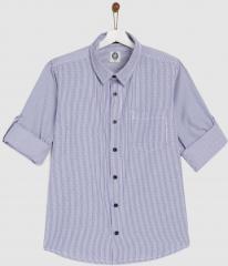 Yk White & Blue Regular Fit Striped Casual Shirt boys