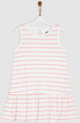 Yk White & Orange Striped Drop Waist Dress women