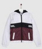 Yk White Colourblocked Padded Jacket Girls