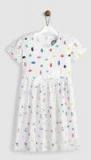 Yk White Printed Fit And Flare Dress Girls