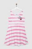 Yk White Striped Fit And Flare Dress Girls