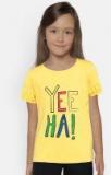 Yk Yellow Printed Round Neck T Shirt Girls