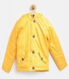 Yk Yellow Solid Hooded Puffer Jacket Girls