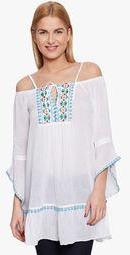 Young Threads White Embroidered Tunic women