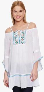 Young Threads White Embroidered Tunic women