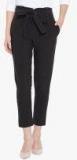 Zastraa Black Solid Comfort Straight Fit Trouser Women