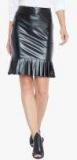 Zastraa Black Solid Pencil Knee Length Skirt Women