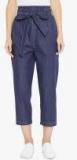 Zastraa Blue Solid Slim Fit Peg Trouser Women