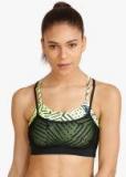 Zelocity Green & Black Printed Non Wired Full Non Padded Sports Bra Women