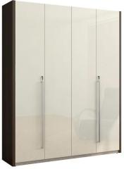 Spacewood Max Four Door Hinged Wardrobe in High Gloss Magnolia & Bronze Walnut Finish