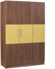 CasaCraft Rico Three Door Marine Plywood Wardrobe in Walnut and Dark Citrus Finish with Hettich Hardware