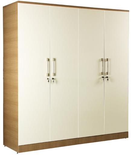 CasaCraft Rico Four Door Marine Plywood Wardrobe in Misty Oak with Linen Cappuccino Internal Finish