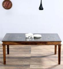 Woodsworth Woodway Six Seater Dining Table with Glass Top in Provincial Teak Finish